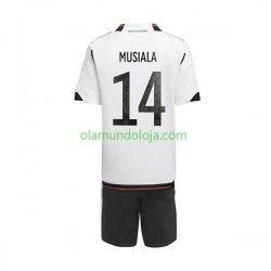 Camisola Alemanha Musiala 14 Criança Equipamento Primeiro Copa do Mundo 2022 Manga Curta